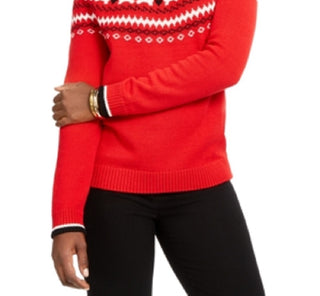 Charter Club Women's Fair Isle Crewneck Sweater Red Size Petite XL