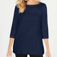 Karen Scott Women's Cotton Boat Neck 3/4 Sleeve Knit Top Blue Size Small