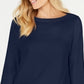 Karen Scott Women's Cotton Boat Neck 3/4 Sleeve Knit Top Blue Size Small