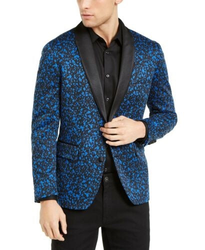 INC International Concepts Men's Metallic Slim Fit Sportcoat Blue Size XXB
