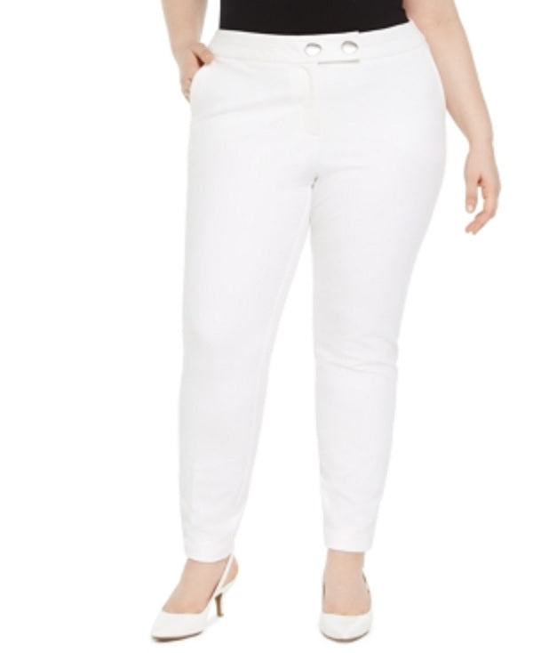 Alfani Women's Plus Extended Tab Skinny Pants White Size Petite Small