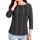Charter Club Women's Supima Cotton Dot Print Top Black Size Large