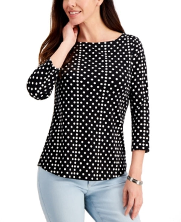 Charter Club Women's Supima Cotton Dot Print Top Black Size Large