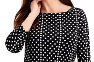 Charter Club Women's Supima Cotton Dot Print Top Black Size Large