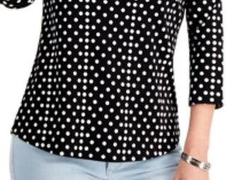 Charter Club Women's Supima Cotton Dot Print Top Black Size Large