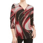 JM Collection Women's Color Block 3/4 Sleeve Zip Neck Top Black Size Petite Small