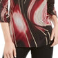 JM Collection Women's Color Block 3/4 Sleeve Zip Neck Top Black Size Petite Small