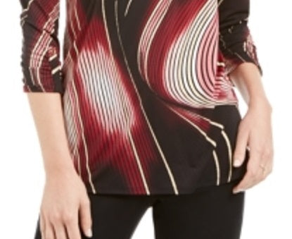 JM Collection Women's Color Block 3/4 Sleeve Zip Neck Top Black Size Petite Small