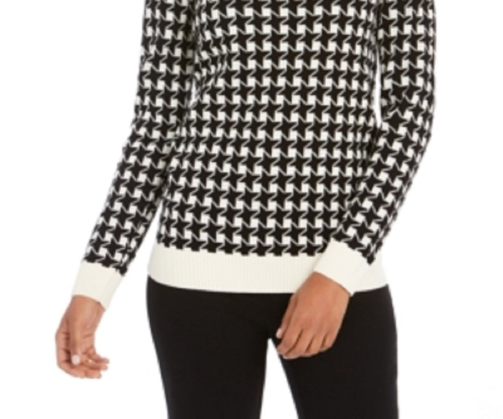 Charter Club Women's Houndstooth Colorblocked Crewneck Sweater Black Size Small