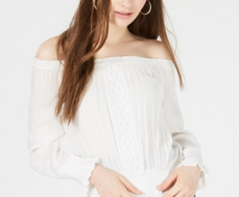 Planet Gold Junior's Smocked Off The Shoulder Top White Size Medium