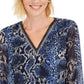 JM Collection Women's Snake Embossed Bubble Top Blue Size Petite Medium