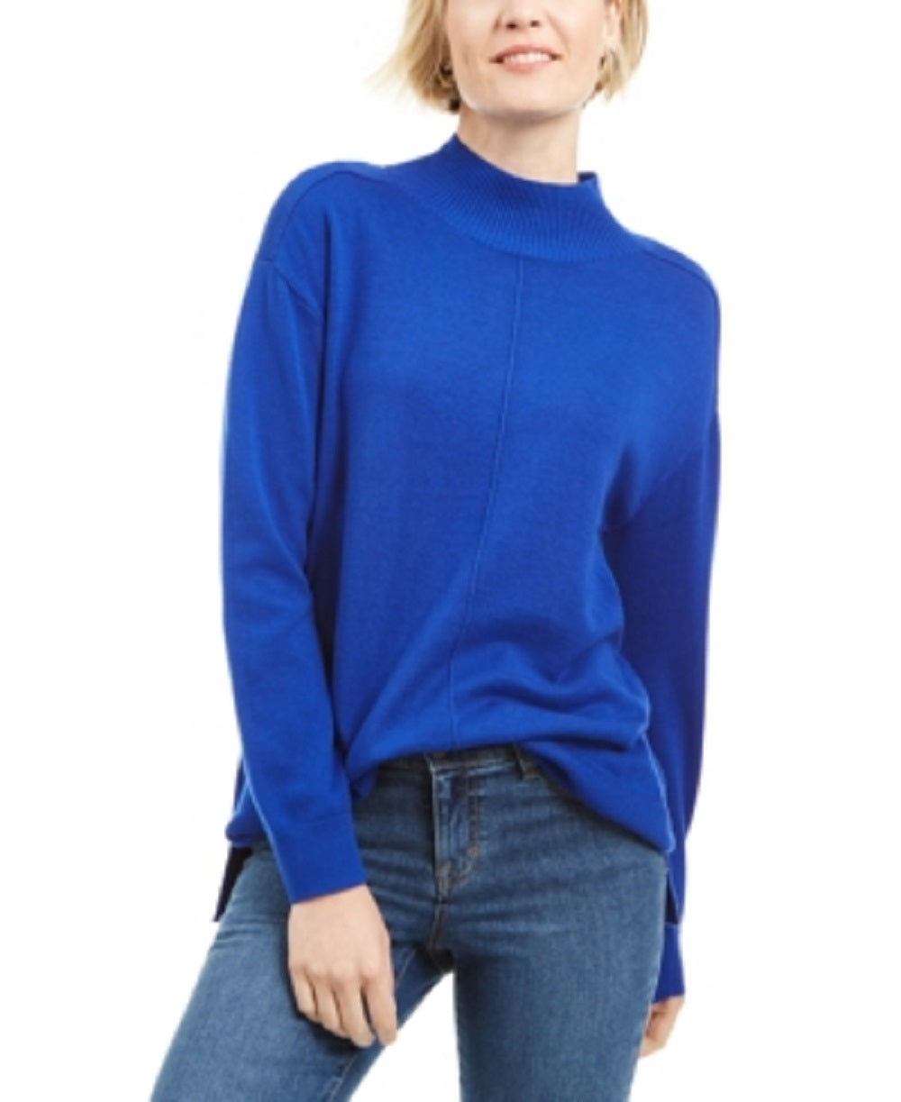 Karen Scott Women's Seam Detail Cotton Mock Neck Sweater Blue Size X-Small