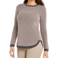 Charter Club Women's Ribbed Patterned Long Sleeve Jewel Neck Sweater Gray Size Large
