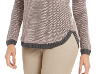 Charter Club Women's Ribbed Patterned Long Sleeve Jewel Neck Sweater Gray Size Large