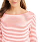 Charter Club Women's 3/4 Sleeve Striped Top Red Size Large