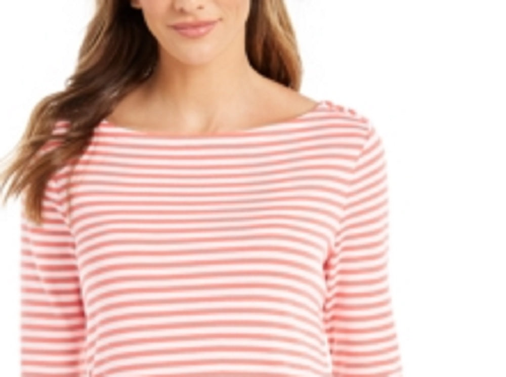 Charter Club Women's 3/4 Sleeve Striped Top Red Size Large