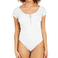 Planet Gold Junior's Rib Knit Quarter-Zip Bodysuit White Size Large