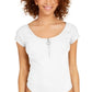 Planet Gold Junior's Rib Knit Quarter-Zip Bodysuit White Size Large