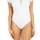 Planet Gold Junior's Rib Knit Quarter-Zip Bodysuit White Size Large