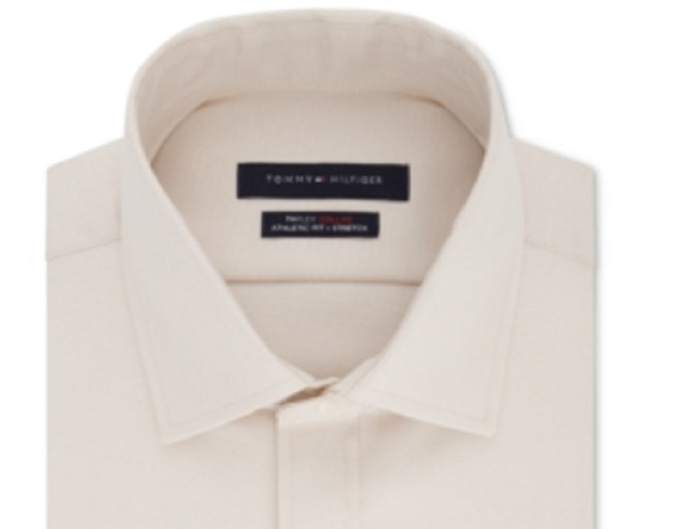 Tommy Hilfiger Men's Athletic Fit Performance Stretch Th Flex Collar Solid Dress Shirt Brown Size 16X32X33