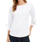 Charter Club Women's Jacquard Bow Cuff Top White Size Petite Medium