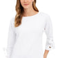 Charter Club Women's Jacquard Bow Cuff Top White Size Petite Medium