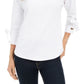 Charter Club Women's Jacquard Bow Cuff Top White Size Petite Medium
