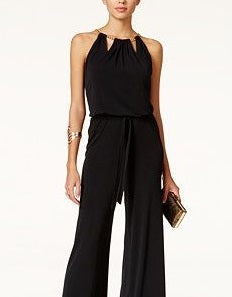 Thalia Sodi Women's Chain Neck Jumpsuit Black  Size XXL
