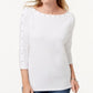 Karen Scott Women's Cotton Boat Neck Studded Top White Size Small