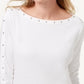 Karen Scott Women's Cotton Boat Neck Studded Top White Size Small
