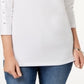 Karen Scott Women's Cotton Boat Neck Studded Top White Size Small
