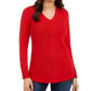 Charter Club Women's Ribbed Long Sleeve V Neck Sweater Red Size Small