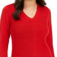 Charter Club Women's Ribbed Long Sleeve V Neck Sweater Red Size Small