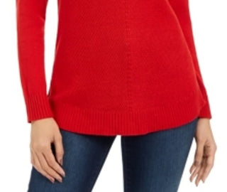 Charter Club Women's Ribbed Long Sleeve V Neck Sweater Red Size Small
