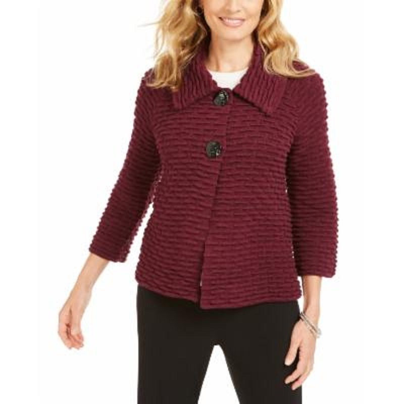 JM Collection Women's Holiday Party Textured Sweater Jacket Purple Size Small