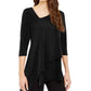 Alfani Women's Solid Short Sleeve V Neck Top Black Size Petite S
