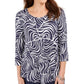 JM Collection Women's 3/4 Sleeve Printed Top Blue Size Medium