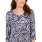 JM Collection Women's 3/4 Sleeve Printed Top Blue Size Medium