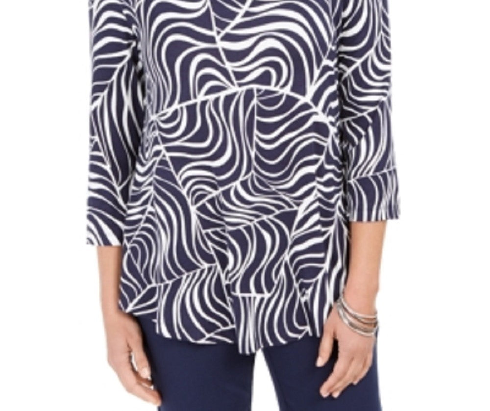 JM Collection Women's 3/4 Sleeve Printed Top Blue Size Medium