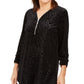 JM Collection Women's Zippered Printed Long Sleeve Crew Neck Blouse Top Black Size Medium