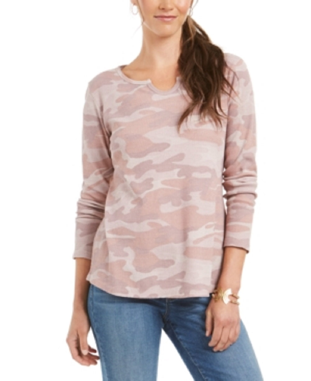 Style & Co Women's Printed Cotton Thermal Top Pink Size Petite L