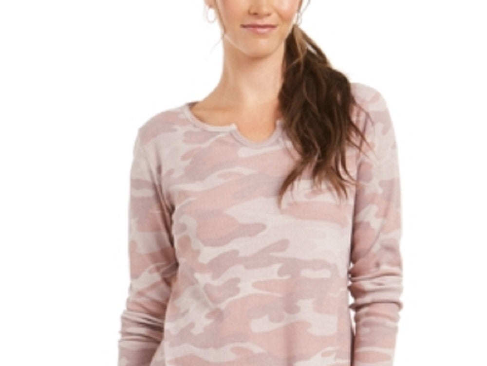 Style & Co Women's Printed Cotton Thermal Top Pink Size Petite L