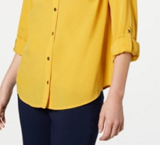Charter Club Women's Solid Button Up Shirt Yellow Size Petite Medium