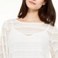 Alfani Women's Sheer Stripe Balloon Sleeve Top White Size Petite L