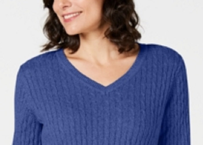 Karen Scott Women's Cotton V Neck Sweater Blue Size Large