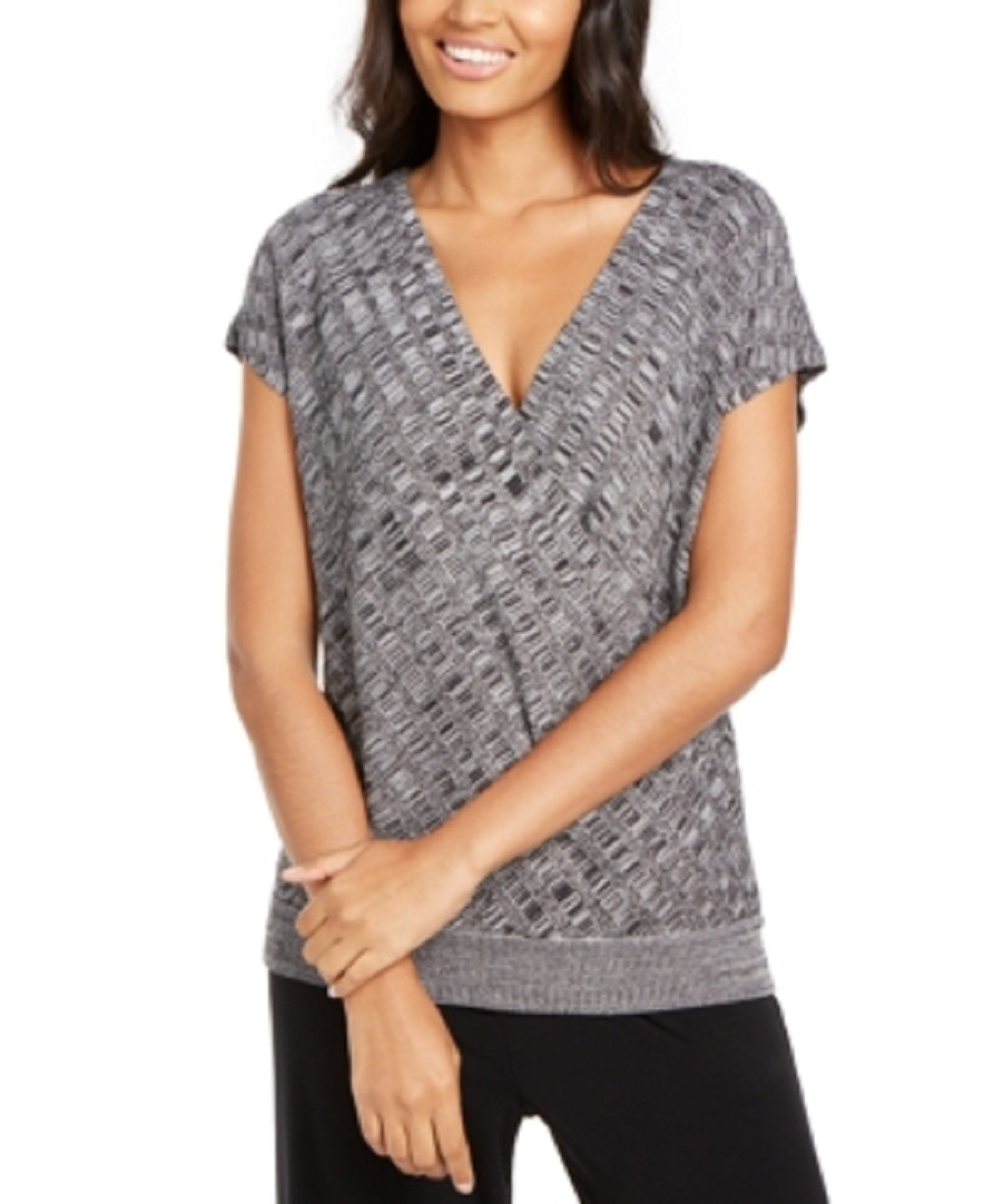 Alfani Women's Textured Surplice Sweater Black Size Petite Small