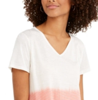 Style & Co Women's Tie Dyed V Neck Linen Blend Top Pink Size X-Large