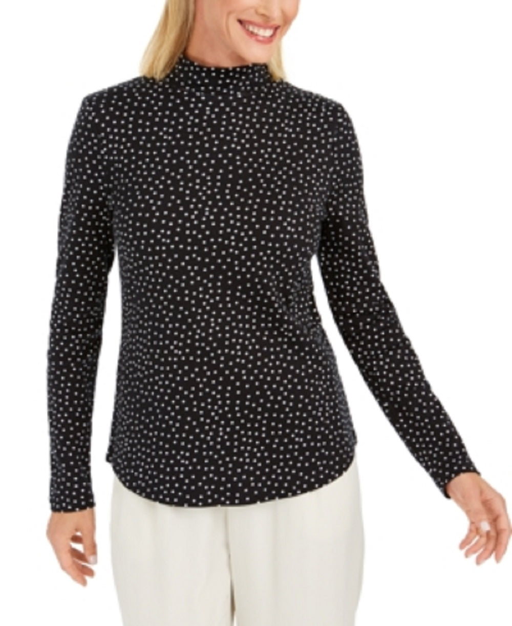 Charter Club Women's Pima Cotton Mock Neck Top Black Size Medium