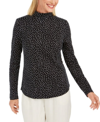 Charter Club Women's Pima Cotton Mock Neck Top Black Size Medium