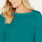 Karen Scott Women's Cotton Boat Neck 3/4 Sleeve Knit Top Green Size Small